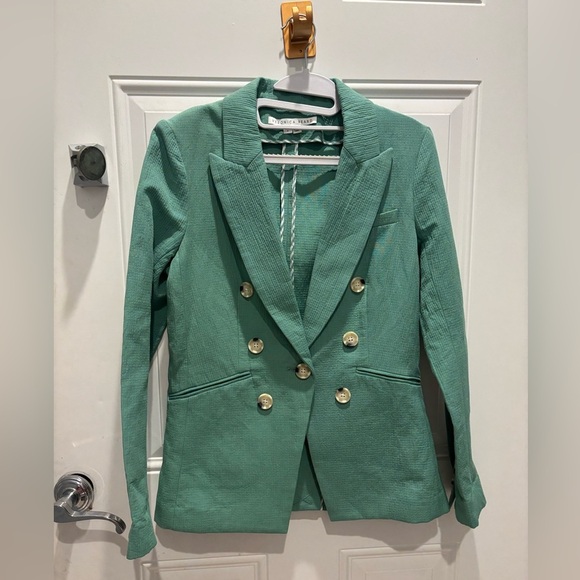 Veronica Beard Emsley Linen Blend Seersucker Blazer Agate Green - Picture 4 of 8